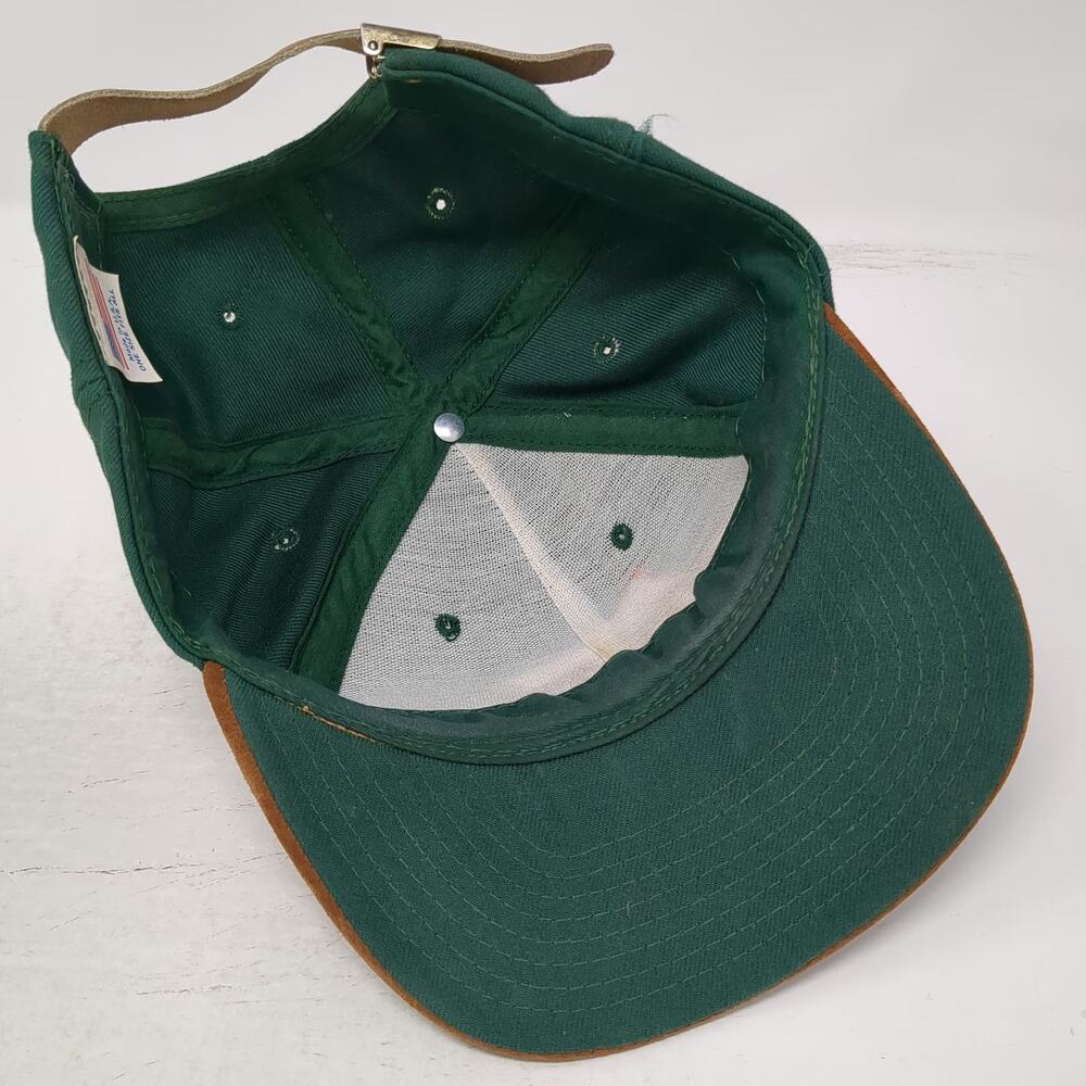 Budweiser Rodeo Baseball Cap Green OS Leather Strapback Suede Brim Hat Vintage - Picture 7 of 10